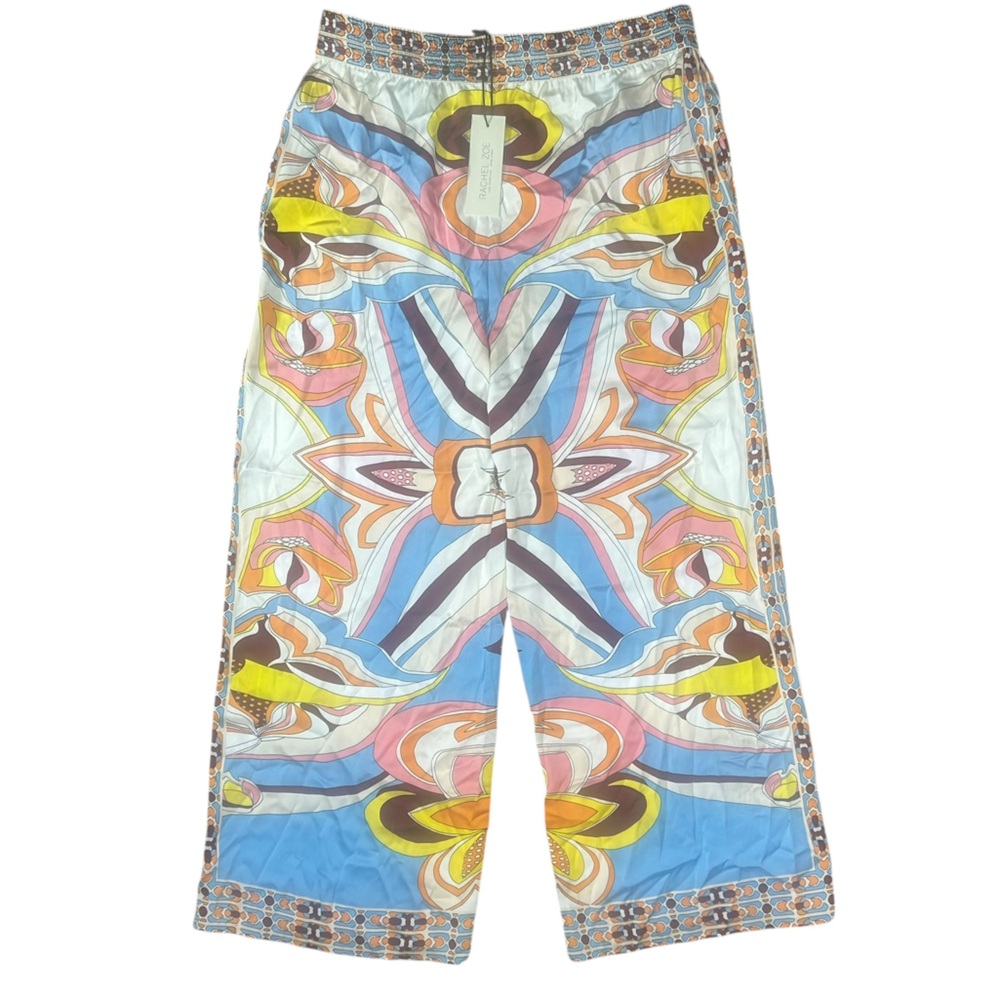 NEW Rachel Zoe Boho Palazzo Pants L Retro Abstract Flowy Cruise Resort Spring - Picture 3 of 8